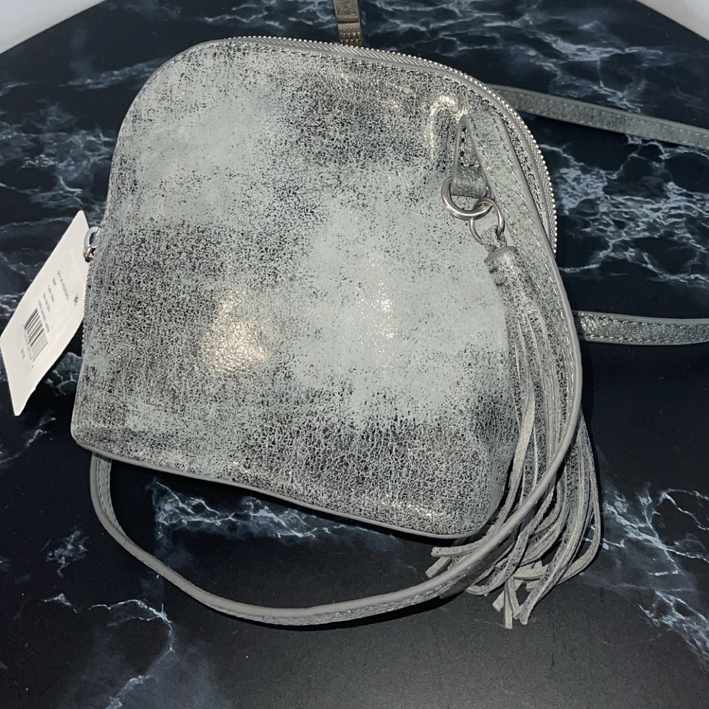 HOBO Handbag Nash Crossbody in Grey / Blue Buffed Hide Leather AUTHENTIC NWT - Picture 1 of 11